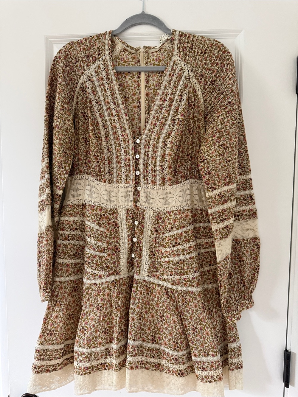 Veronica Beard Cream & Brown Floral Mini Dress